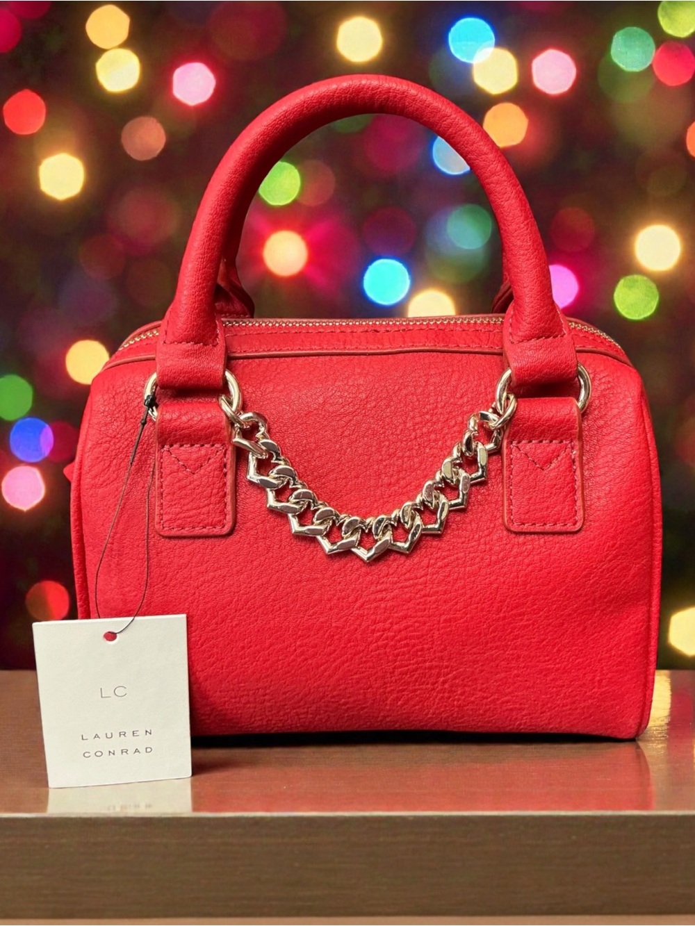 LC Lauren Conrad Aster Red Jordyn Chain Barrel Handbag Crossbody Bag